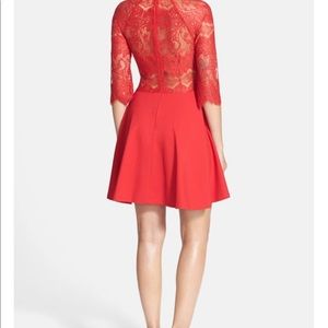 Lace Panel Fit and Flare Dress, White